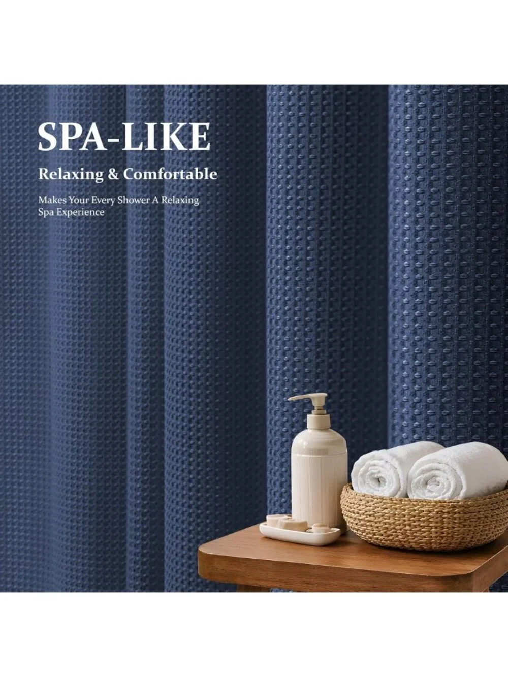 Navy Blue Waffle Shower Curtain 72